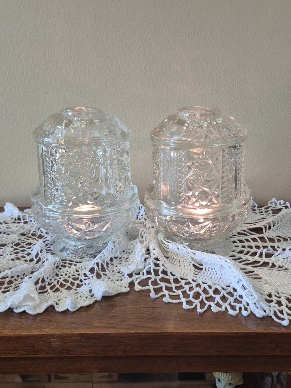 Pair of Stars & Bars Fairy Lamps Vintage Clear Glass